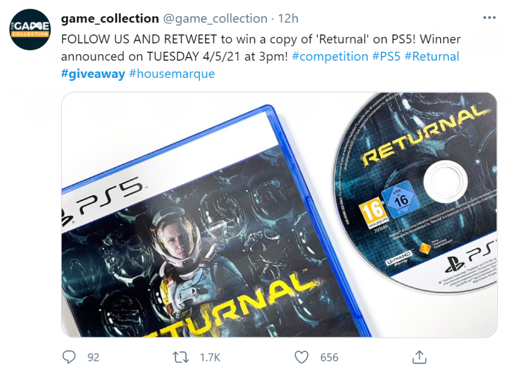 Screenshot of @game_collection video game giveaway on Twitter